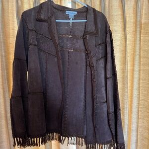 Dressbarn Brown Leather Jacket with Fringe
